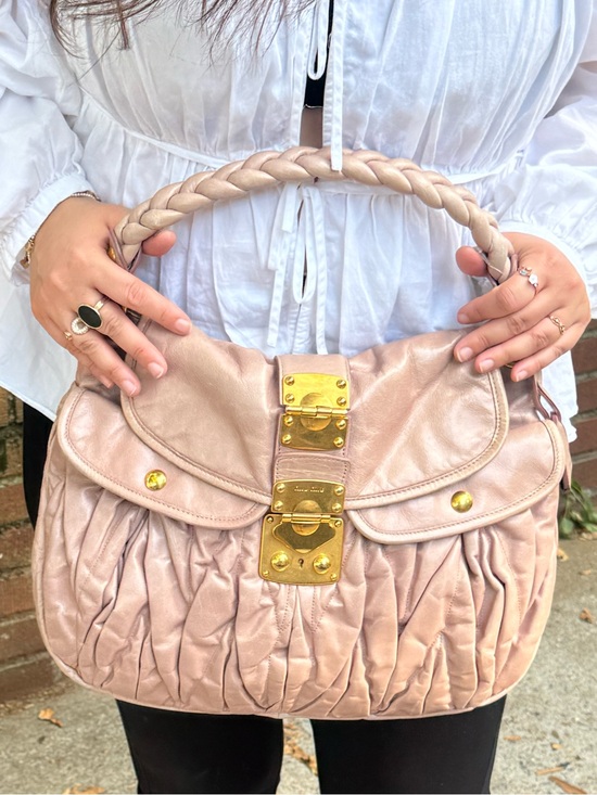 Miu Miu Handbags - Miu Miu Neutral Pink Matelassé Coffer Hobo Bag w/ Strap